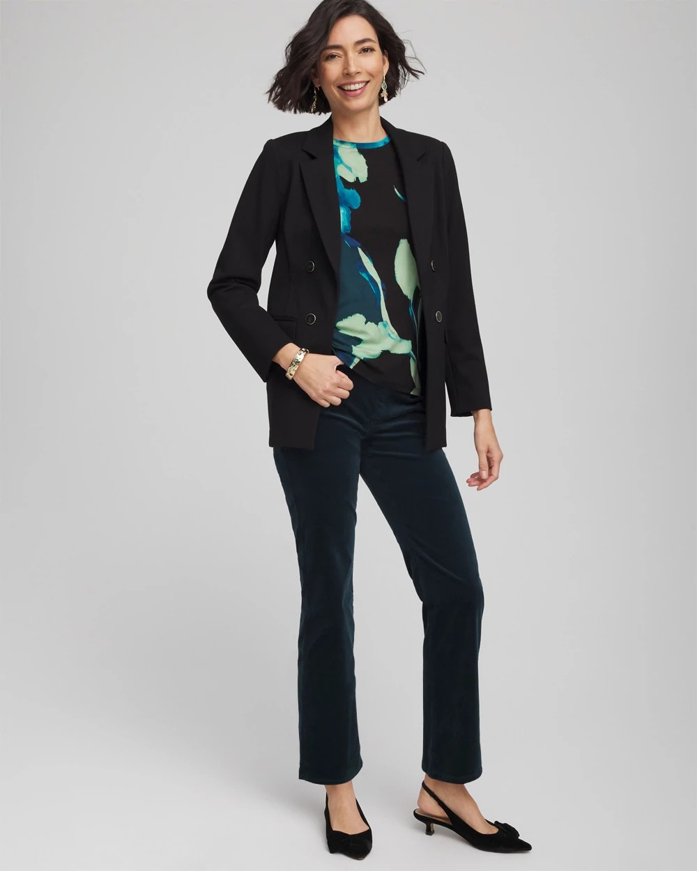 Chico's Velveteen Pull-On Flared Jeans Teal Shadow