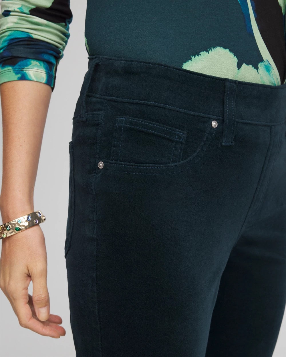 Chico's Velveteen Pull-On Flared Jeans Teal Shadow