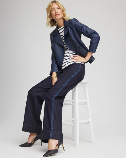 Chico's Petite Frayed High-Rise Wide-Leg Jeans Cedar Rinse