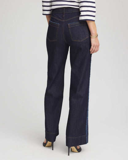 Chico's Petite Frayed High-Rise Wide-Leg Jeans Cedar Rinse