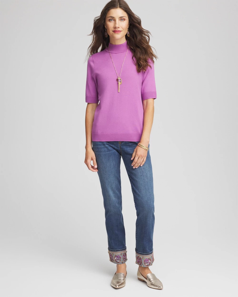 Chico's Embellished Pull-On Slim Ankle Jeggings Buttercup Indigo