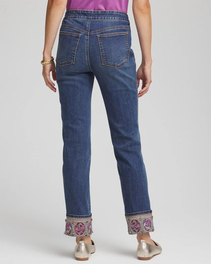 Chico's Embellished Pull-On Slim Ankle Jeggings Buttercup Indigo