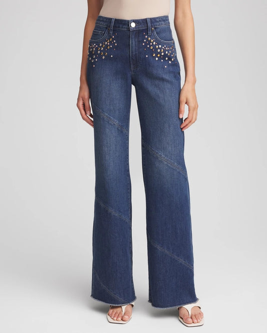 Chico's Embellished Frayed Flared-Leg Jeans Irvina Indigo