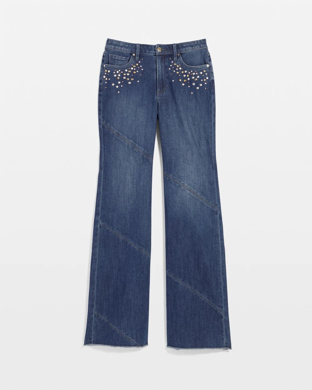 Chico's Embellished Frayed Flared-Leg Jeans Irvina Indigo