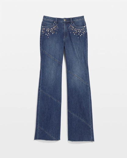 Chico's Embellished Frayed Flared-Leg Jeans Irvina Indigo