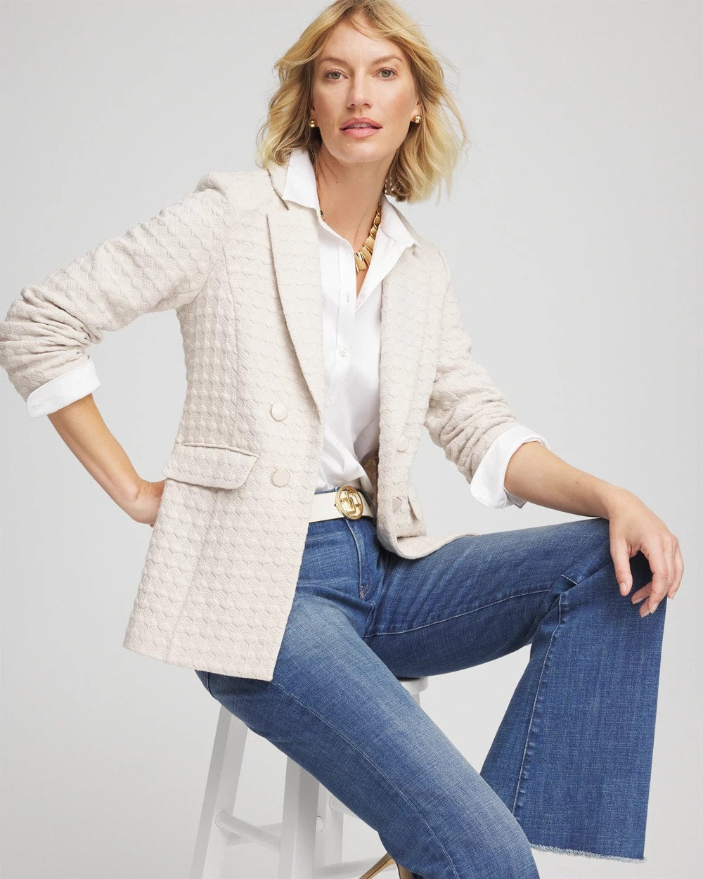 Chico's Textured Knit Blazer Smokey Taupe