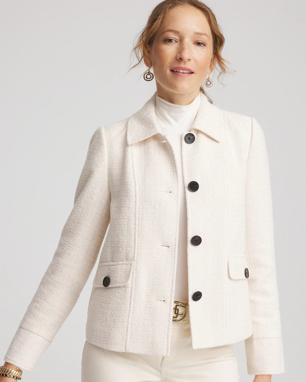 Chico's Bouclé Chore Jacket English Cream