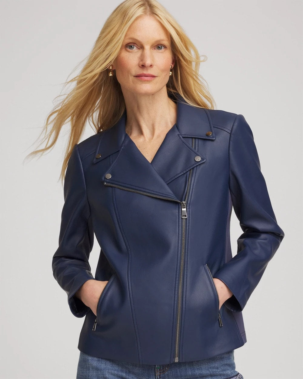 Chico's Faux Leather Moto Jacket Pacific Rim