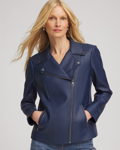 Chico's Faux Leather Moto Jacket Pacific Rim