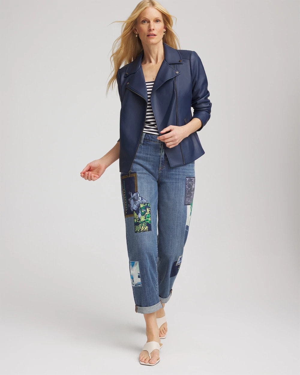 Chico's Faux Leather Moto Jacket Pacific Rim