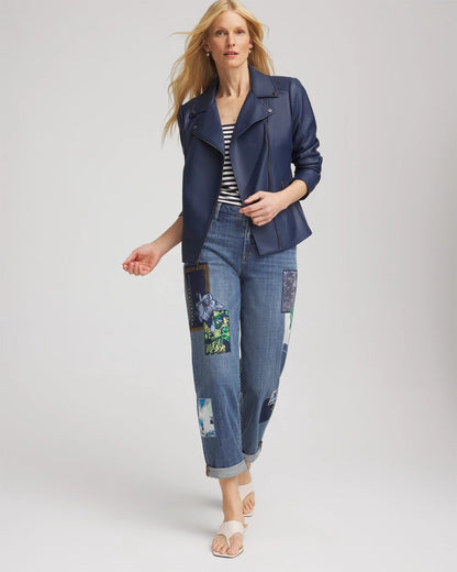 Chico's Faux Leather Moto Jacket Pacific Rim
