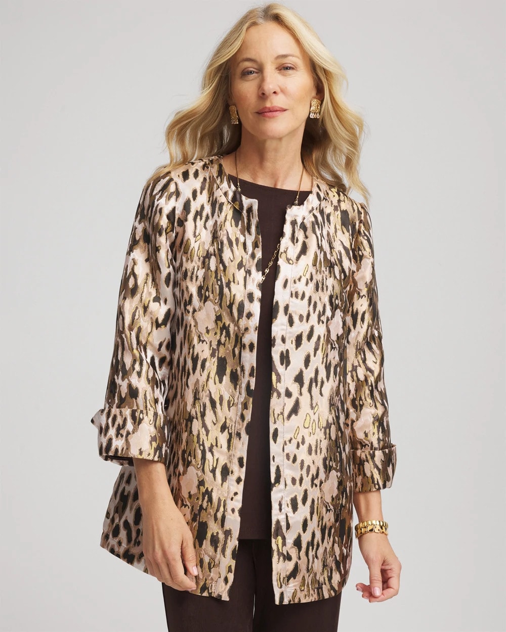 Chico's Travelers™ Collection Animal Jacquard Jacket Deep Taupe