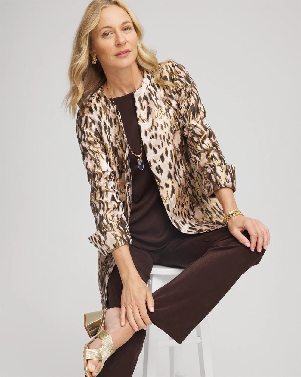 Chico's Travelers™ Collection Animal Jacquard Jacket Deep Taupe