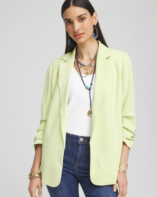 Chico's Notched-Lapel Ruched Sleeve Blazer Frozen Lime