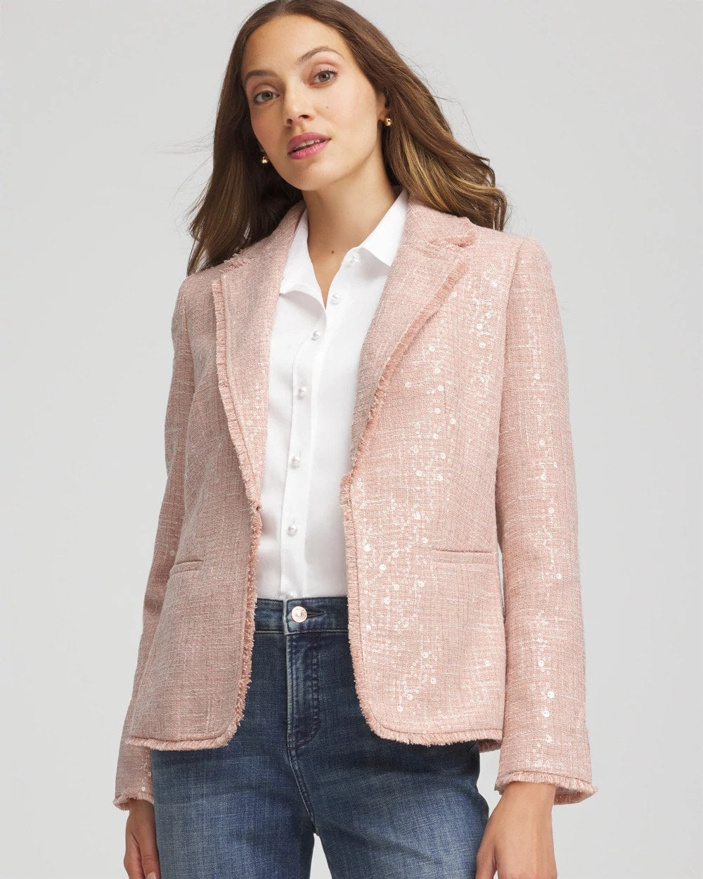 Chico's Party Tweed Sequins Blazer Pink