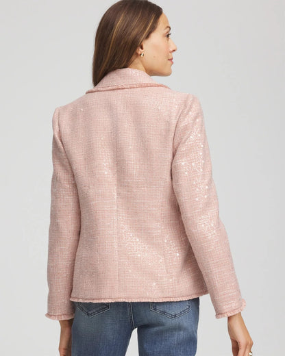 Chico's Party Tweed Sequins Blazer Pink