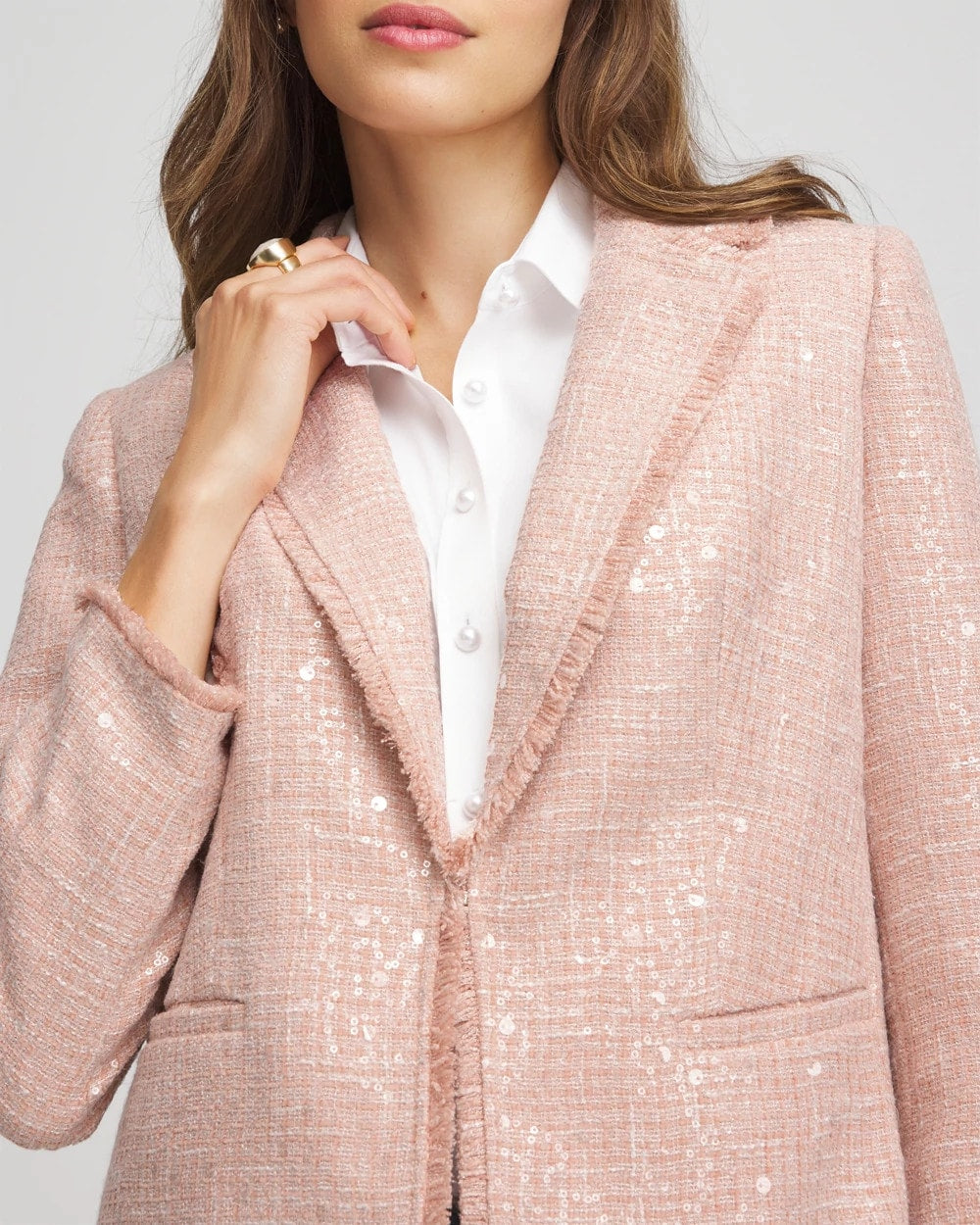Chico's Party Tweed Sequins Blazer Pink