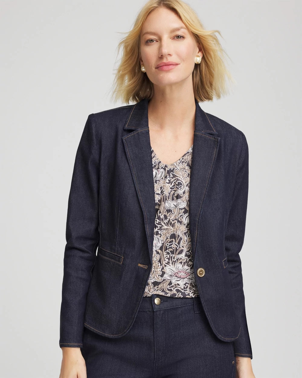 Chico's Denim Peplum Blazer Cedar Rinse