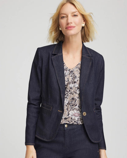Chico's Denim Peplum Blazer Cedar Rinse