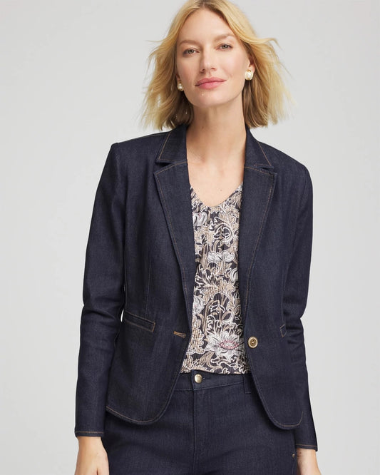 Chico's Denim Peplum Blazer Cedar Rinse