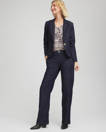 Chico's Denim Peplum Blazer Cedar Rinse