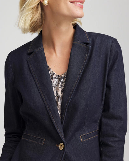 Chico's Denim Peplum Blazer Cedar Rinse