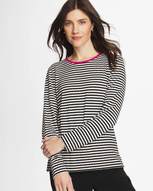 Chico's Zenergy® Striped Jacquard Contrast Pullover Top Europa Pink