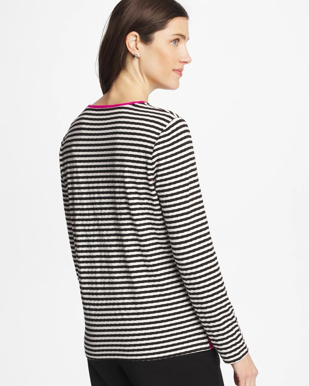 Chico's Zenergy® Striped Jacquard Contrast Pullover Top Europa Pink