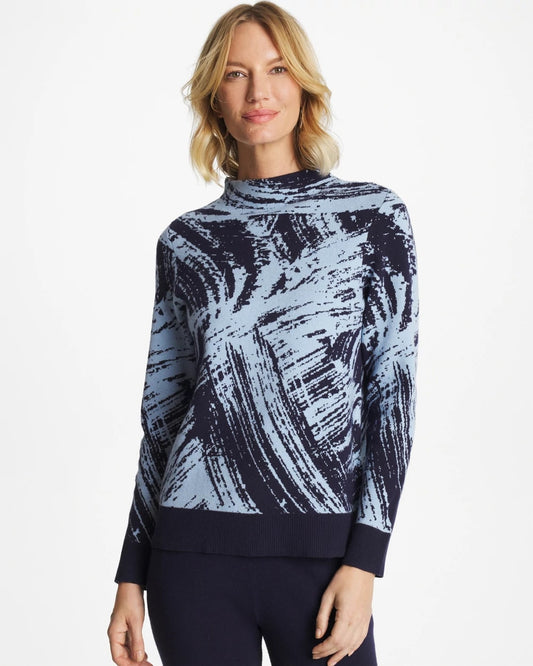 Chico's Zenergy® Luxe Sketch Funnelneck Top Crystal Topaz