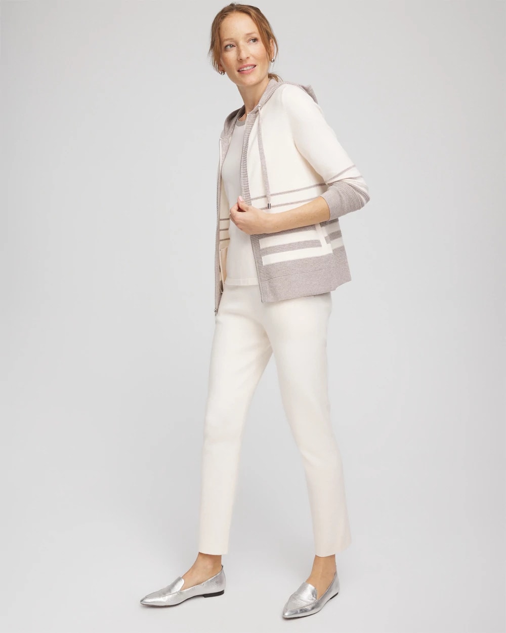 Chico's Zenergy® Luxe Metallic Striped Sweater English Cream