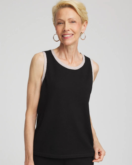 Chico's Zenergy® Luxe Metallic Trim Tank Black