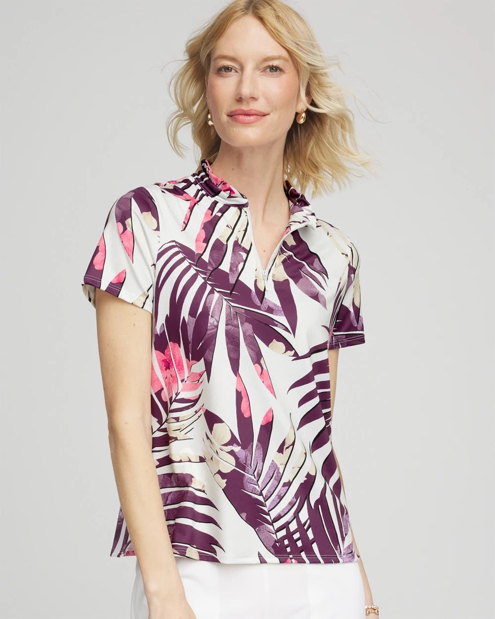 Chico's Zenergy® UPF Ruffle-Neck Polo Violet Aura