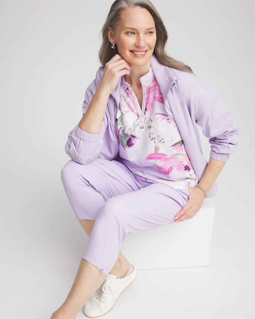 Chico's Zenergy® UPF Floral Polo Violet Aura