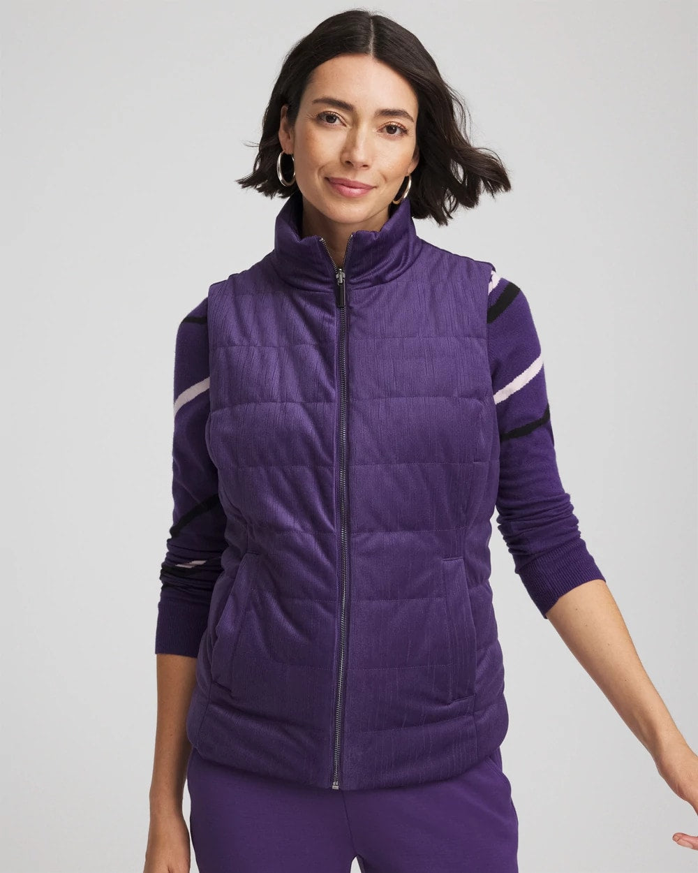 Chico's Zenergy® Reversible Velvet Puffer Vest Purple Elixir
