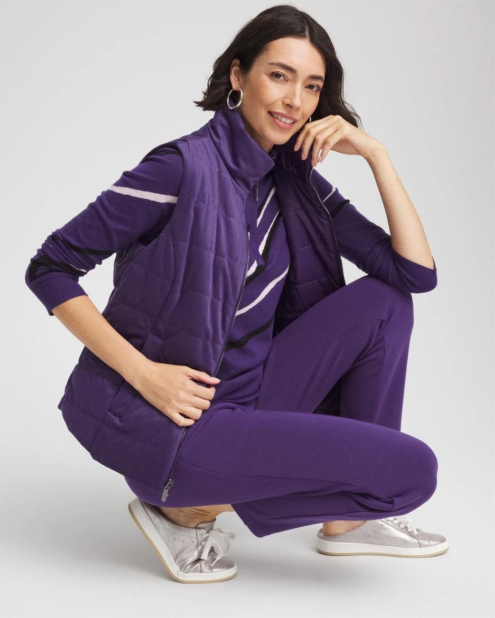 Chico's Zenergy® Reversible Velvet Puffer Vest Purple Elixir