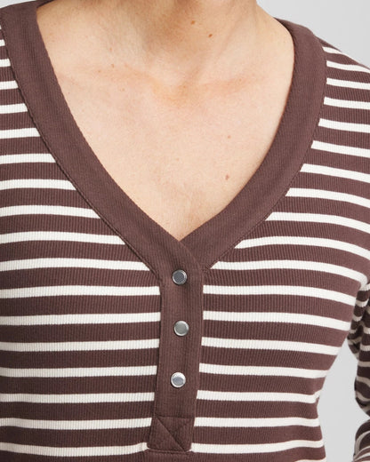 Chico's Zenergy® Ribbed Striped Henley Tee Espresso