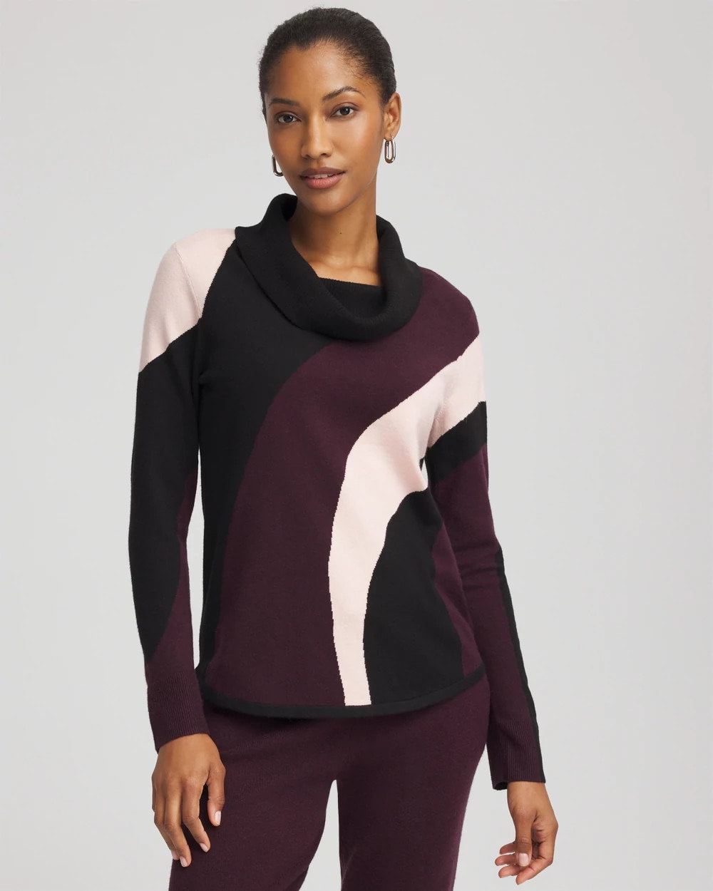Chico's Zenergy® Luxe Intarsia Cowlneck Top Night Bloom