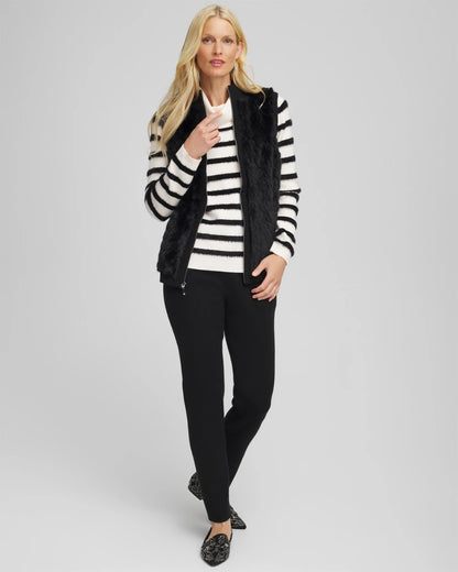Chico's Zenergy® Luxe Eyelash Striped Sweater Black