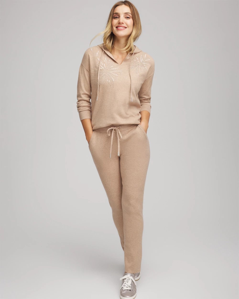 Chico's Zenergy® Luxe Embroidered Pullover Sweater Champagne Fizz