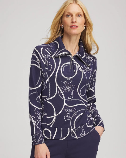 Chico's Zenergy® Soft Melody Half-Zip Top Passport Blue