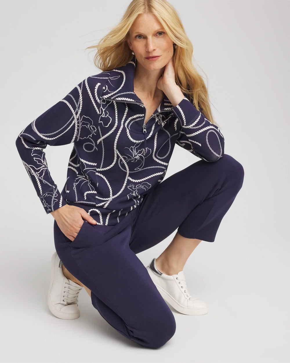 Chico's Zenergy® Soft Melody Half-Zip Top Passport Blue