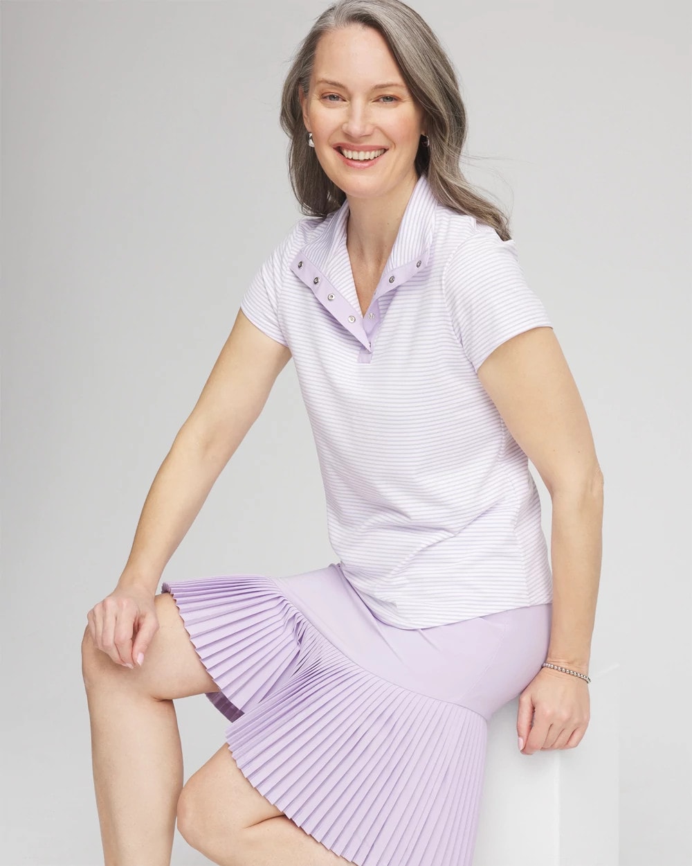 Chico's Zenergy® Striped UPF Short-Sleeve Top Violet Aura