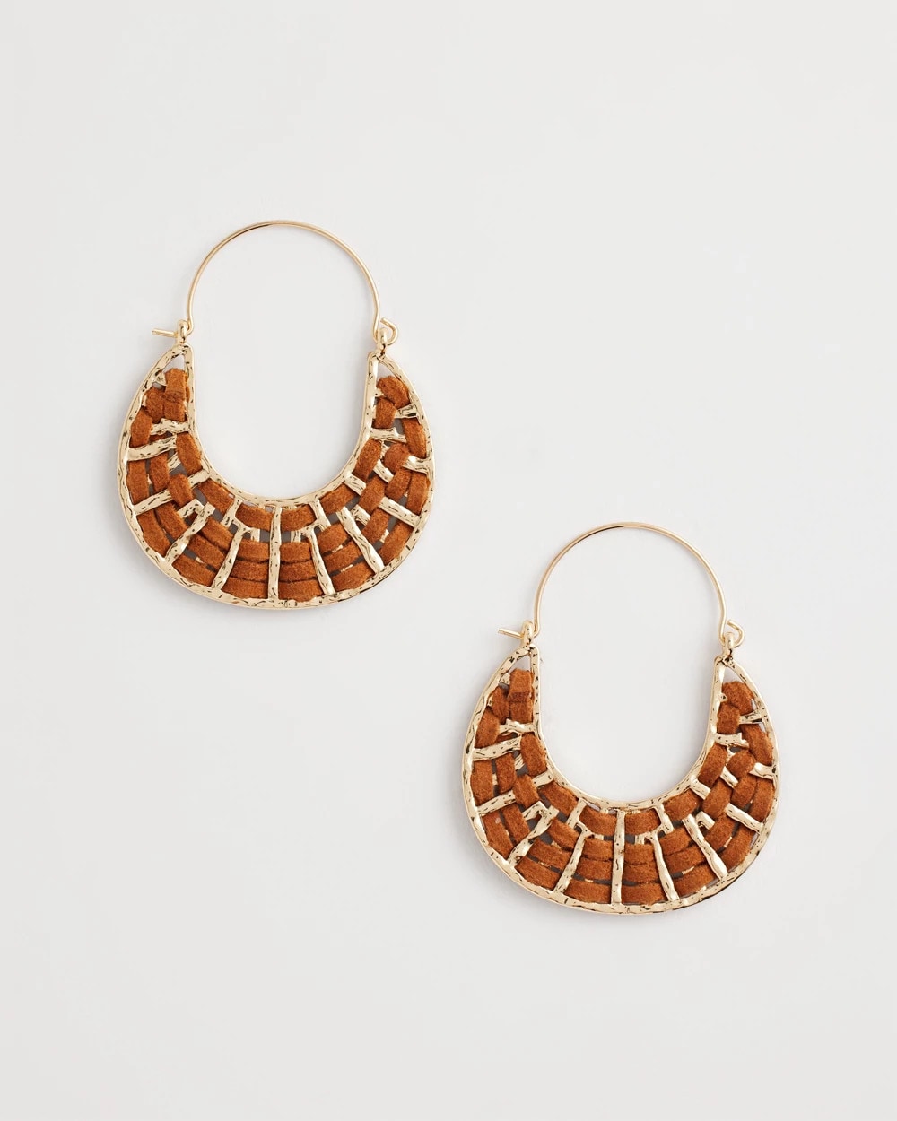 Chico's Leather Half-Moon Hoop Earrings Neutral