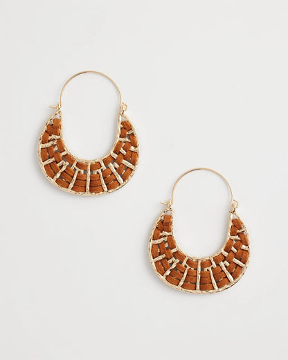 Chico's Leather Half-Moon Hoop Earrings Neutral