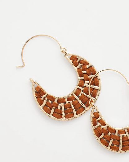 Chico's Leather Half-Moon Hoop Earrings Neutral