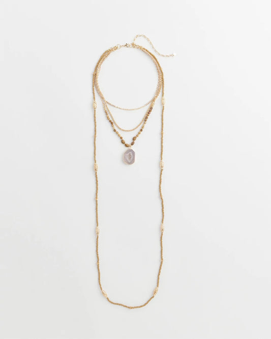 Chico's Convertible Agate Pendant Necklace Neutral