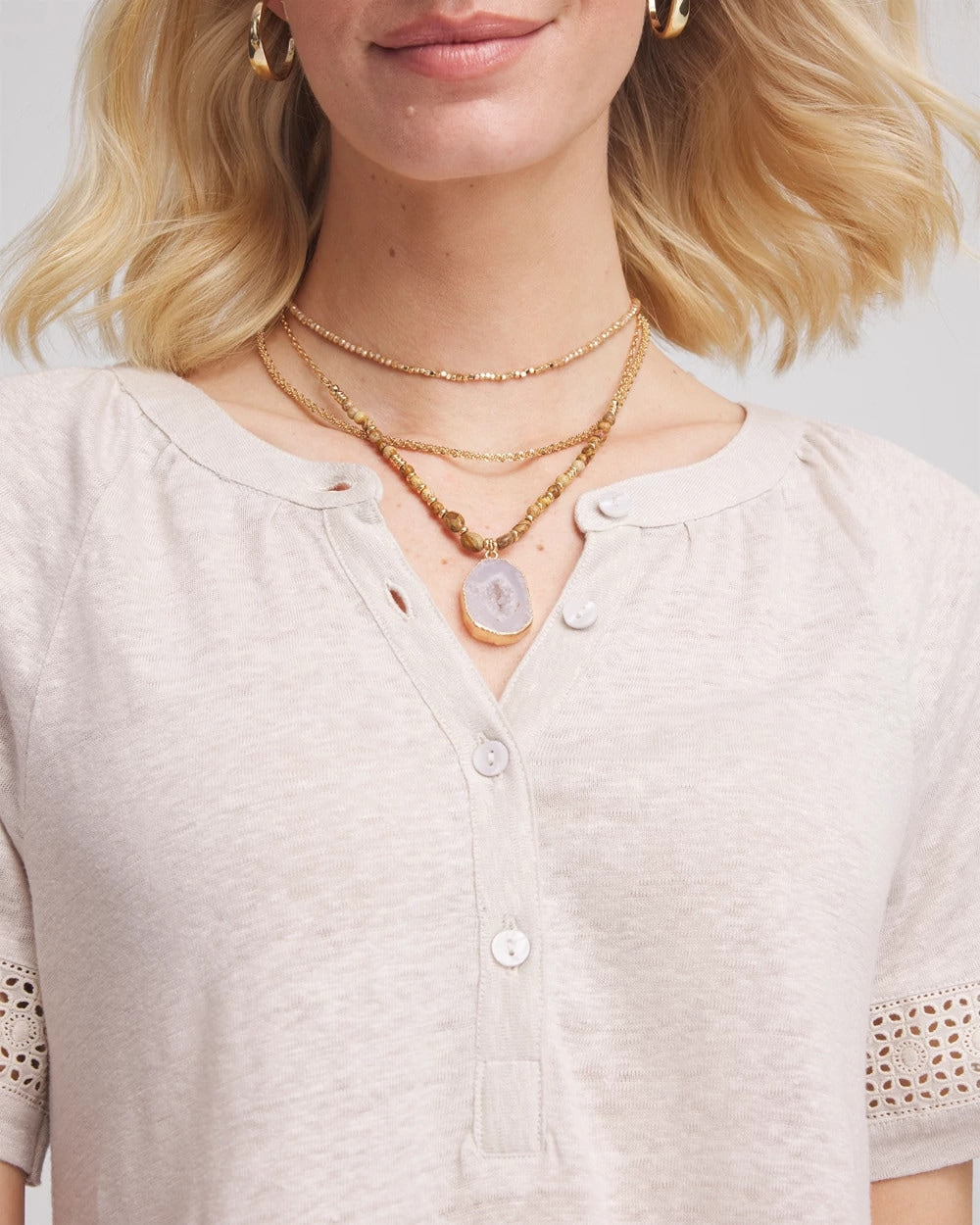 Chico's Convertible Agate Pendant Necklace Neutral