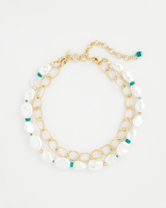 Chico's Pearlescent Goldtone Collar Necklace Pearl
