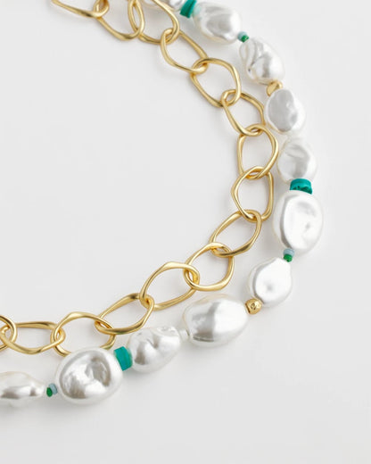 Chico's Pearlescent Goldtone Collar Necklace Pearl