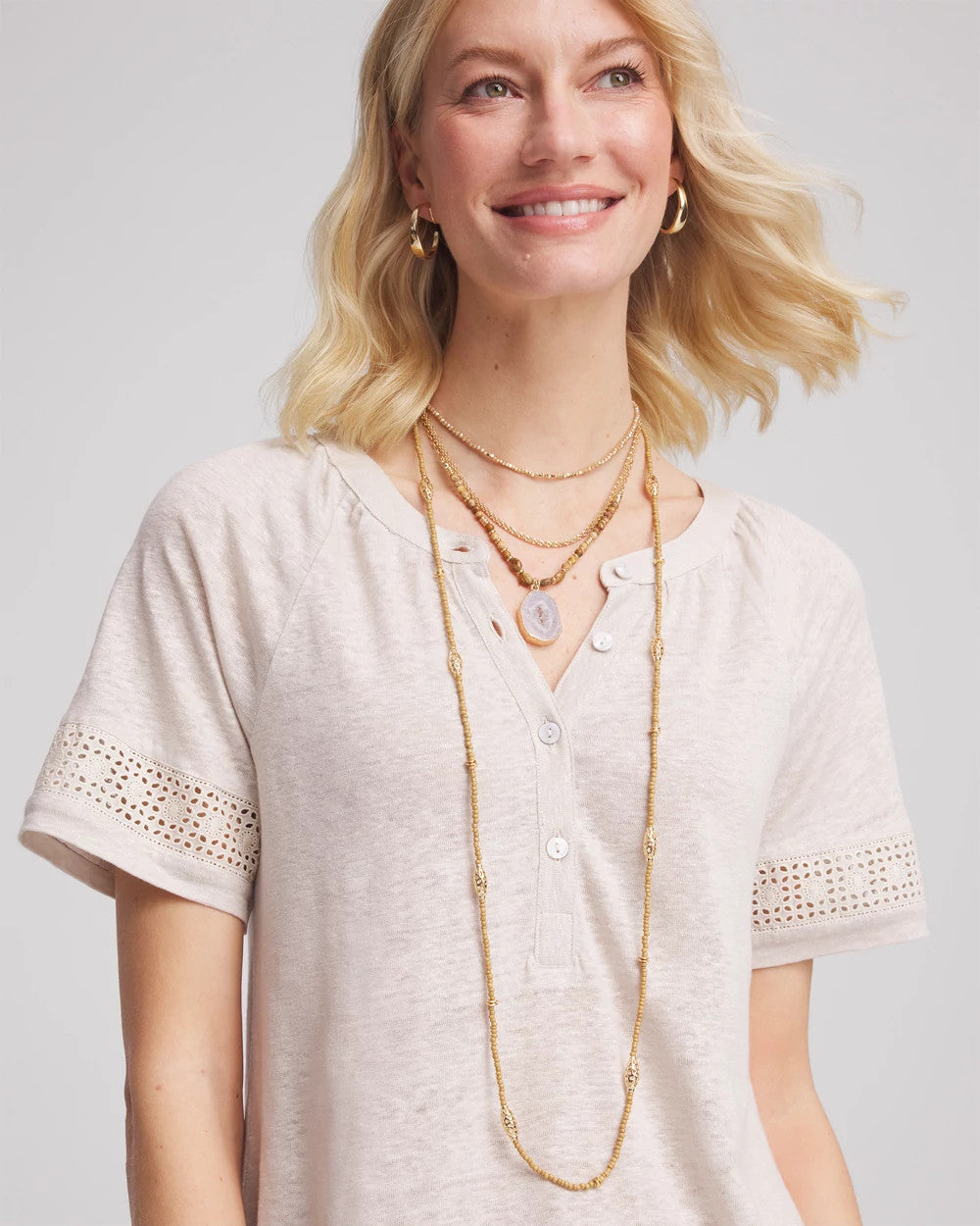 Chico's Long Goldtone Seed Bead Necklace Gold